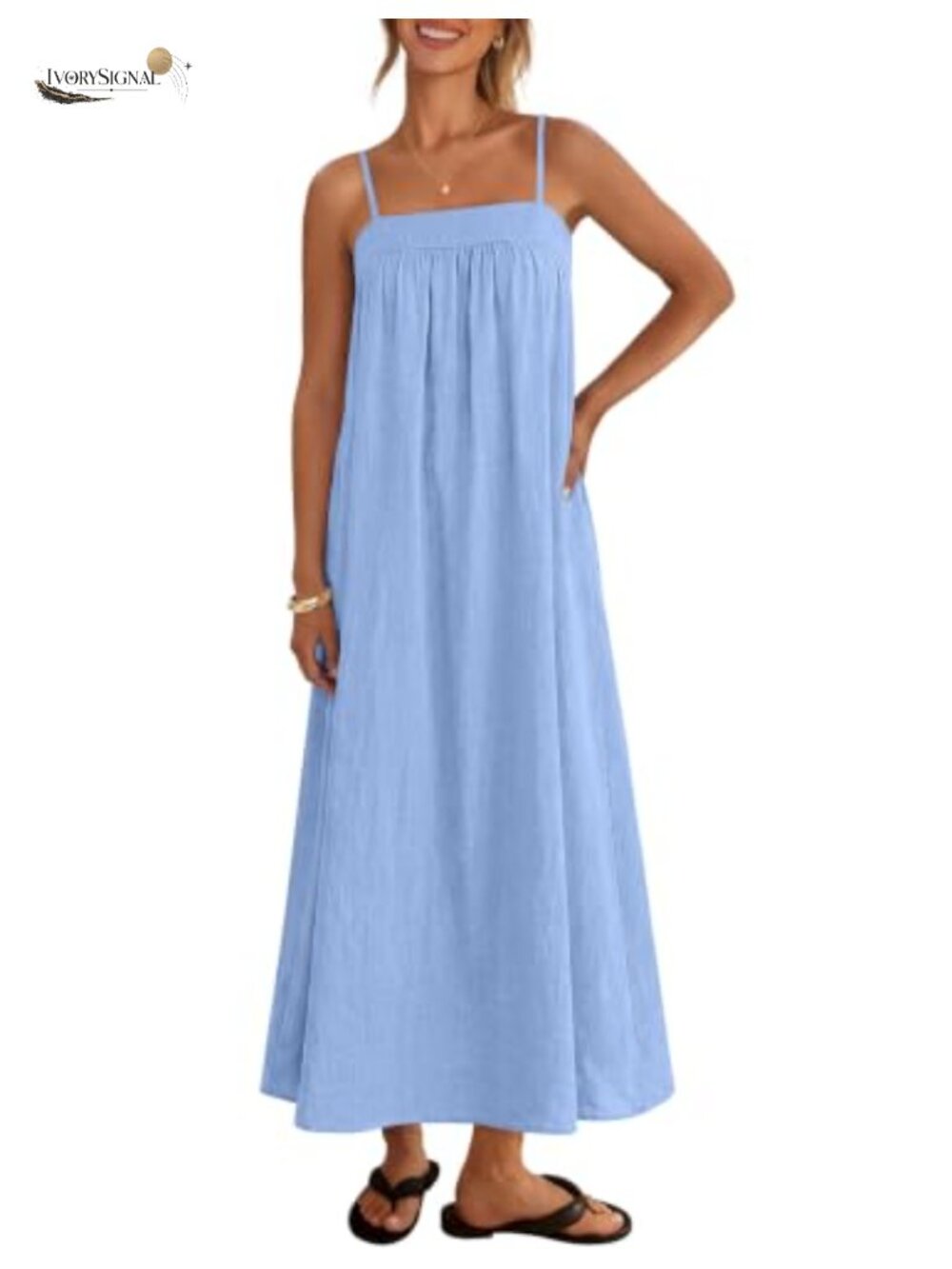 Women's Boho Maxi Sundress Sleeveless Square Neck Vacation Beach Dress